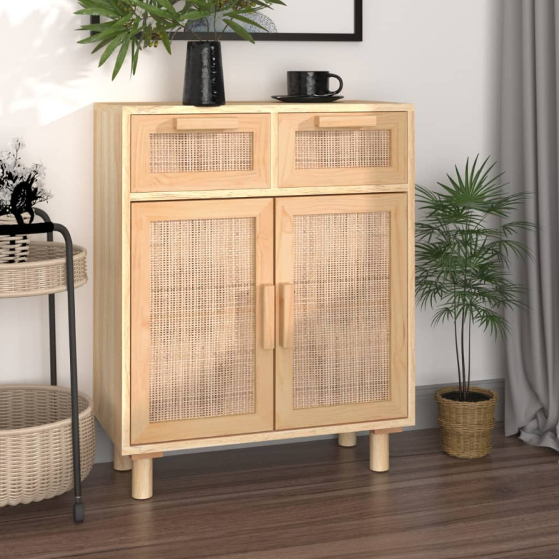 Příborník Hnědý 60X30X75 Cm Masivní Borovice A Přírodní Ratan - Hnědá