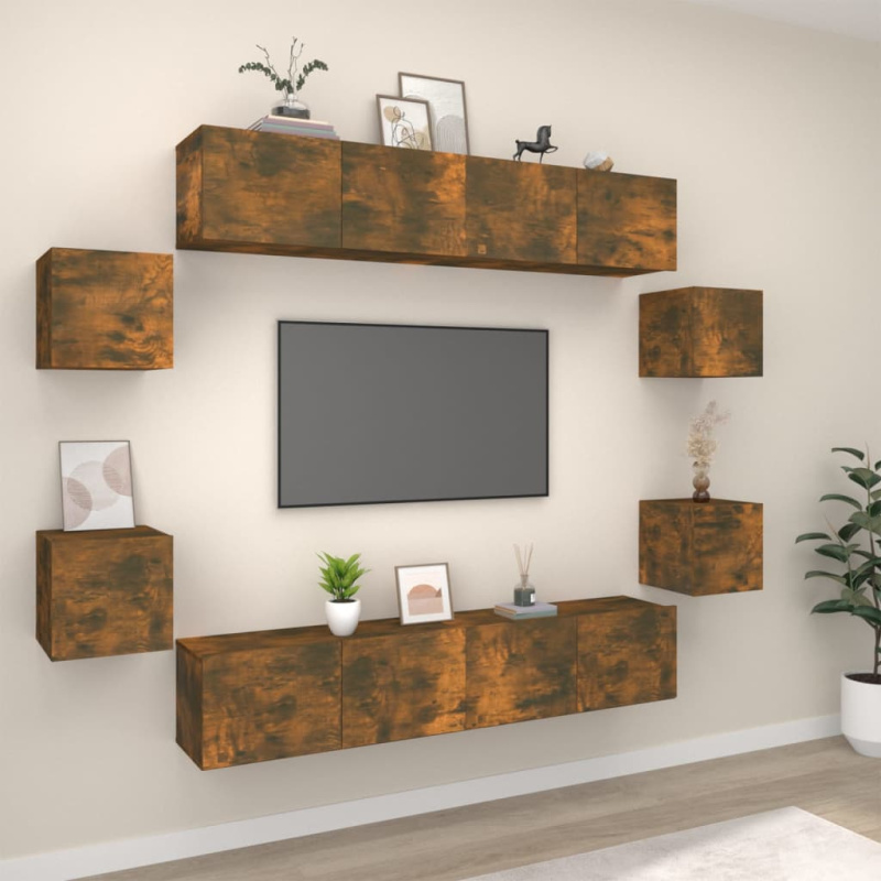 8Dílný Set Tv Skříněk Kompozitní Dřevo - Kouřový dub / 100 cm