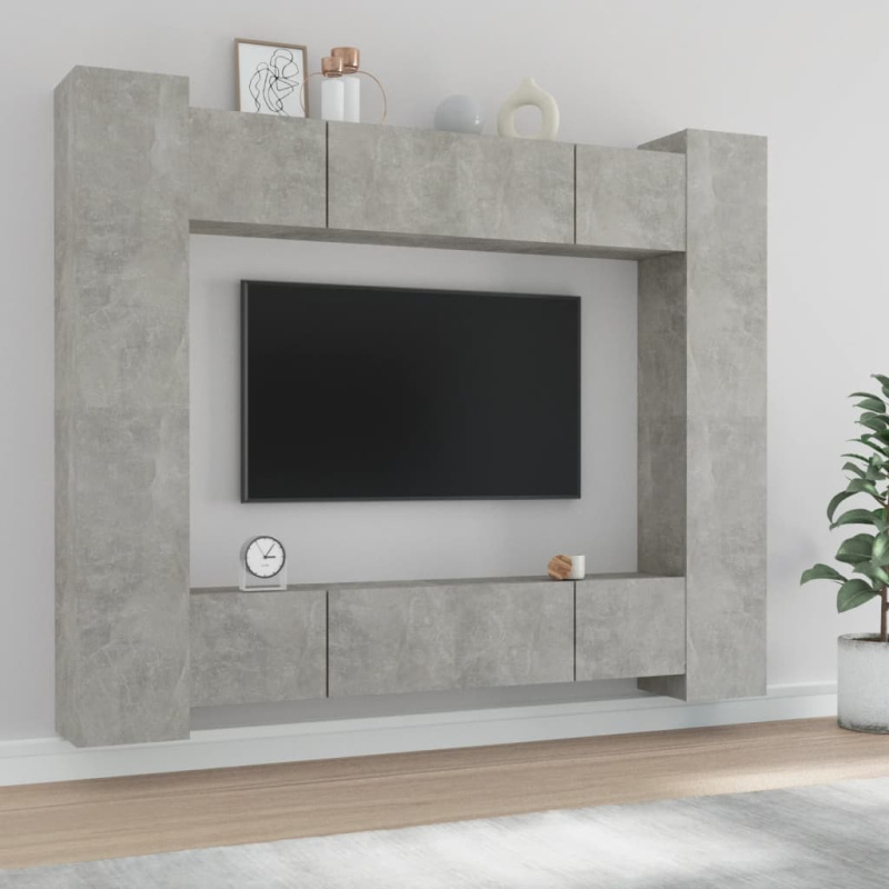 8Dílný Set Tv Skříněk Betonově Šedý Kompozitní Dřevo - Černá / 80 cm