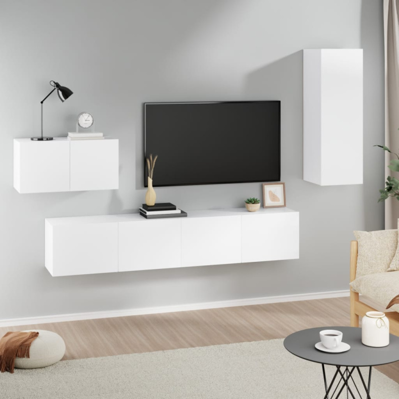 4Dílný Set Tv Skříněk Bílý Kompozitní Dřevo - Bílá / 90 cm
