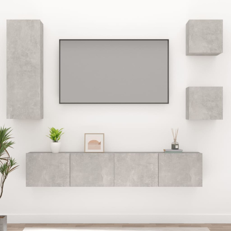 5Dílný Set Tv Skříněk Betonově Šedý Kompozitní Dřevo