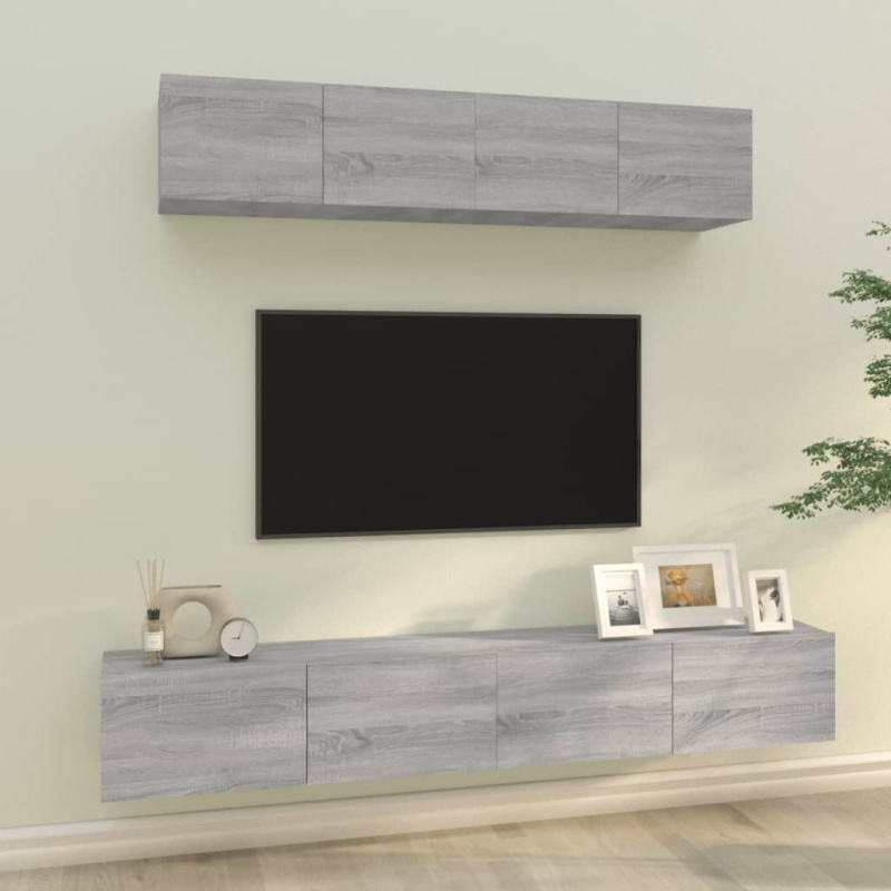 4Dílný Set Tv Skříněk Šedý Sonoma Kompozitní Dřevo - Kouřový dub / 100 cm