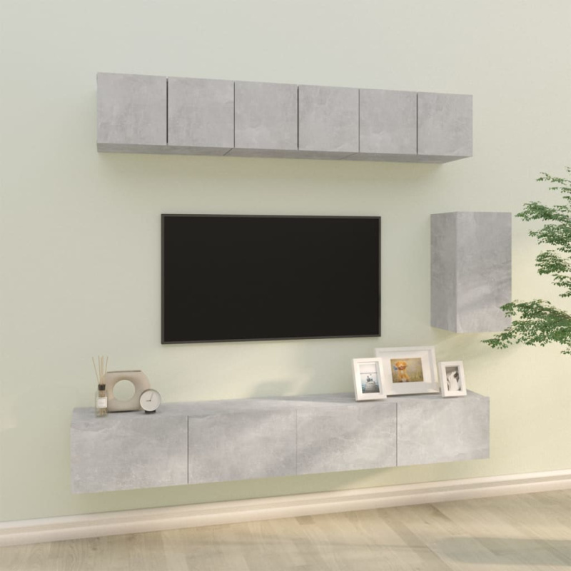 6Dílný Set Tv Skříněk Betonově Šedý Kompozitní Dřevo - dub sonoma