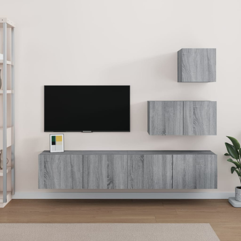 4Dílný Set Tv Skříněk Šedý Sonoma Kompozitní Dřevo - dub sonoma / 80 cm
