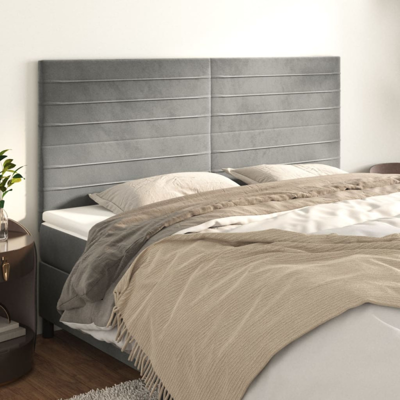Čela Postele 4 Ks 80X5X78/88 Cm Samet Světle Šedá - Nízké / 144 cm