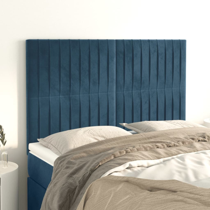 Čela Postele 4 Ks Tmavě Modrá 72 X 5 X 78/88 Cm Samet Tmavě Moddrá - Nízké / 100 cm