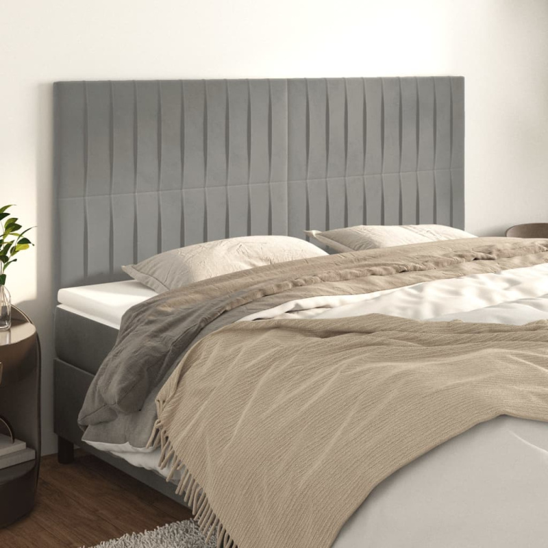 Čelo Postele 4 Ks Světle Šedé 100 X 5 X 78/88 Cm Samet Světle Šedá - Nízké / 180 cm
