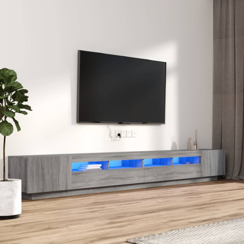 3Dílný Set Tv Skříněk S Led Světly Šedý Sonoma Kompozitní Dřevo - Šedá sonoma