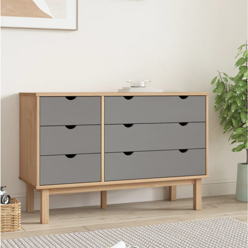 Zásuvková Komoda Otta Hnědá A Šedá 111X43X73,5 Cm Borové Dřevo - Hnědá