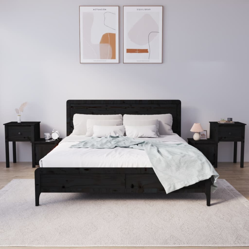 Noční Stolky 2 Ks Černé 79,5X38X65,5 Cm Masivní Borové Dřevo - Přírodní / 2