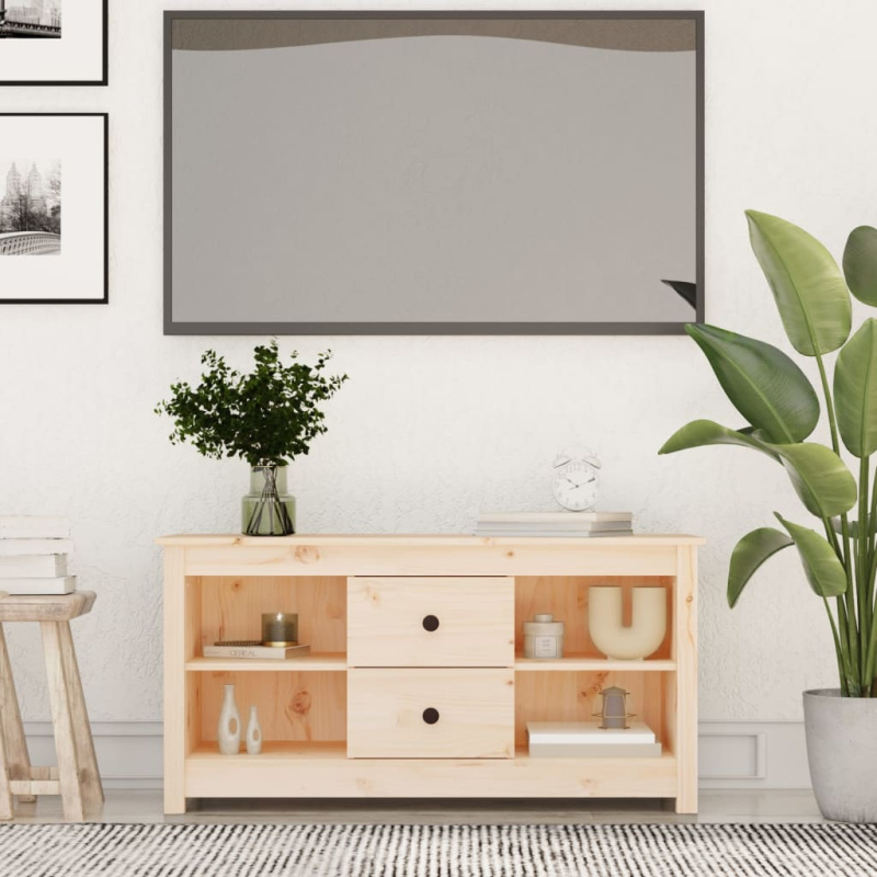 Tv Skříňka 103 X 36,5 X 52 Cm Masivní Borové Dřevo - Bílá