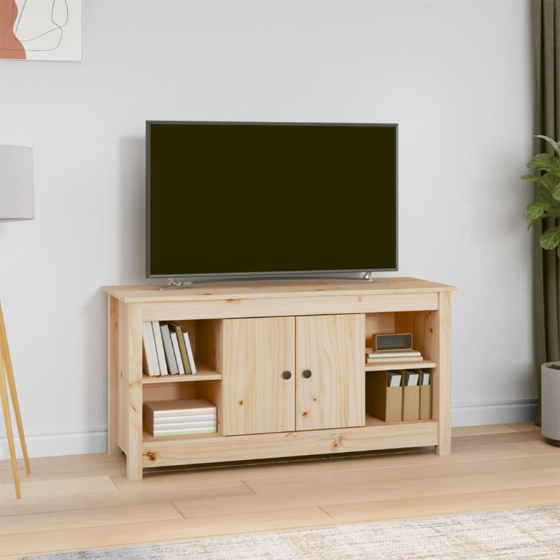Tv Skříňka 103 X 36,5 X 52 Cm Masivní Borové Dřevo - Bílá