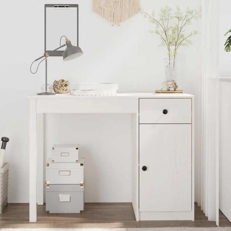 Psací stůl bílý 100 x 50 x 75 cm masivní borové dřevo - Bílá