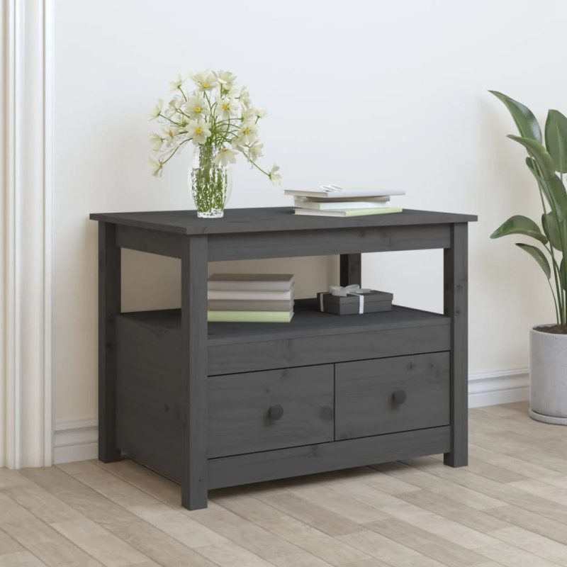 Konferenční Stolek Šedý 71 X 49 X 55 Cm Masivní Borové Dřevo - Bílá