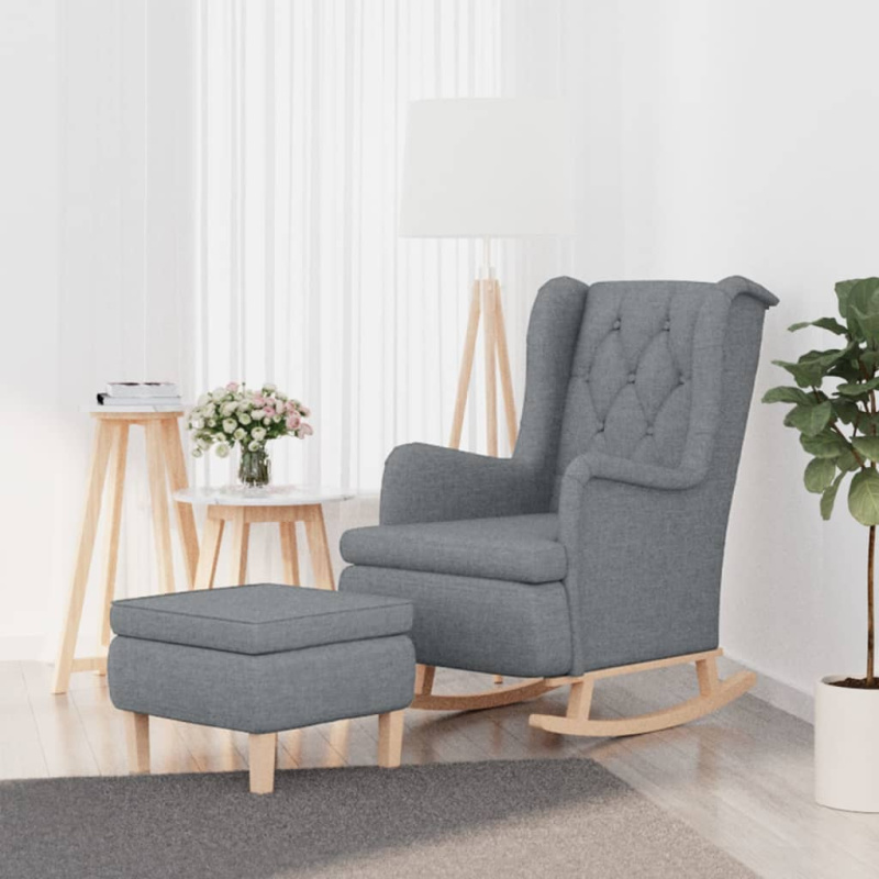 Houpací Křeslo Se Stoličkou Světle Šedé Textil - Světle šedá / s opěrkou na nohy