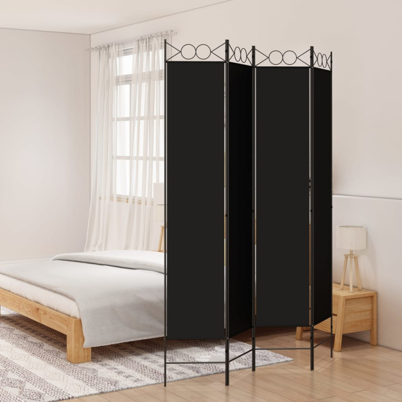 4Dílný Paraván Černý Textil Černá - 4 / 160 x 200 cm