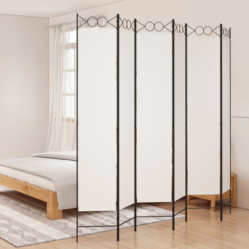 6Dílný Paraván Bílý Textil Bílá - 4 / 160 x 220 cm