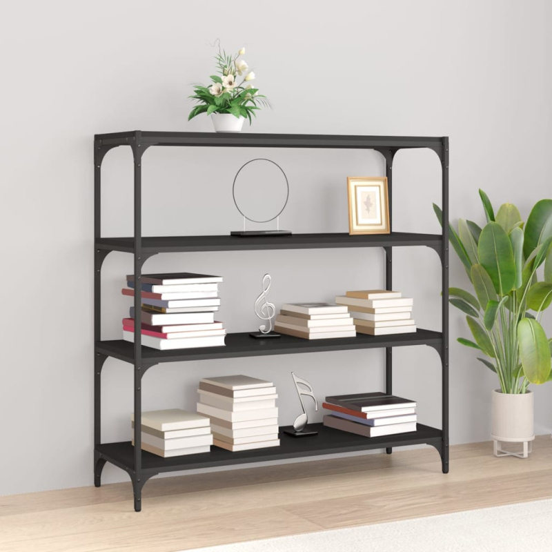 Knihovna černá 100 x 33 x kompozitní dřevo a ocel - Kouřový dub / 100 cm
