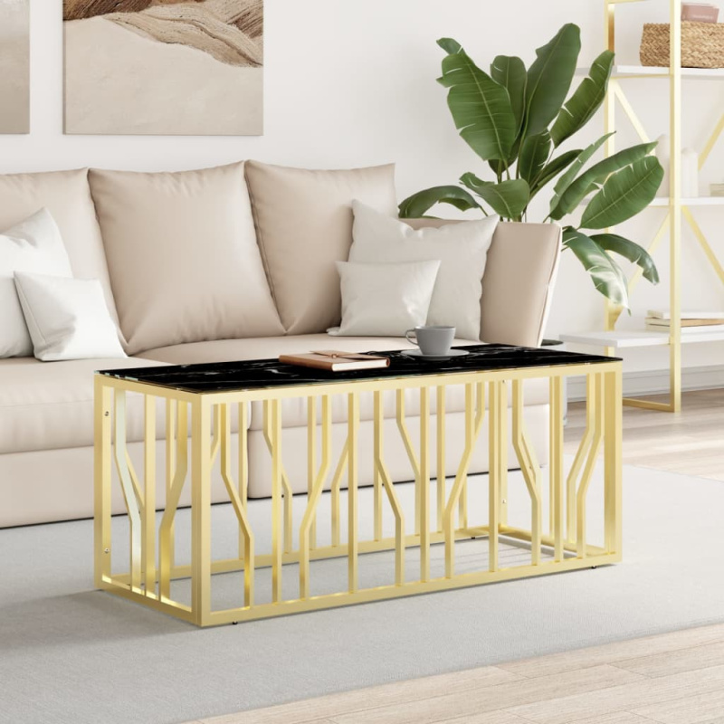 Konferenční Stolek Zlatý 110 X 45 X 45 Cm Nerezová Ocel A - stříbrná a hnědá / dřevo