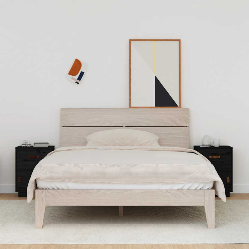 Noční Stolky 2 Ks Černé 40 X 34 X 55 Cm Masivní Borové Dřevo - Šedá / 1