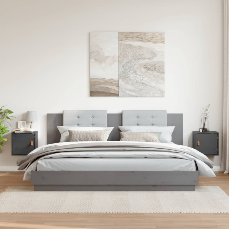 Nástěnné Skříňky 2 Ks Šedé 31,5X30X30 Cm Masivní Borové Dřevo