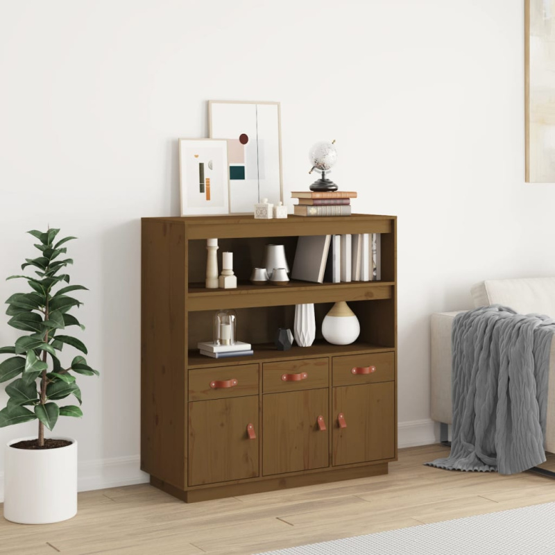 Skříň Highboard Medově Hnědá 100X40X108,5 Cm Masivní Borovice - Šedá