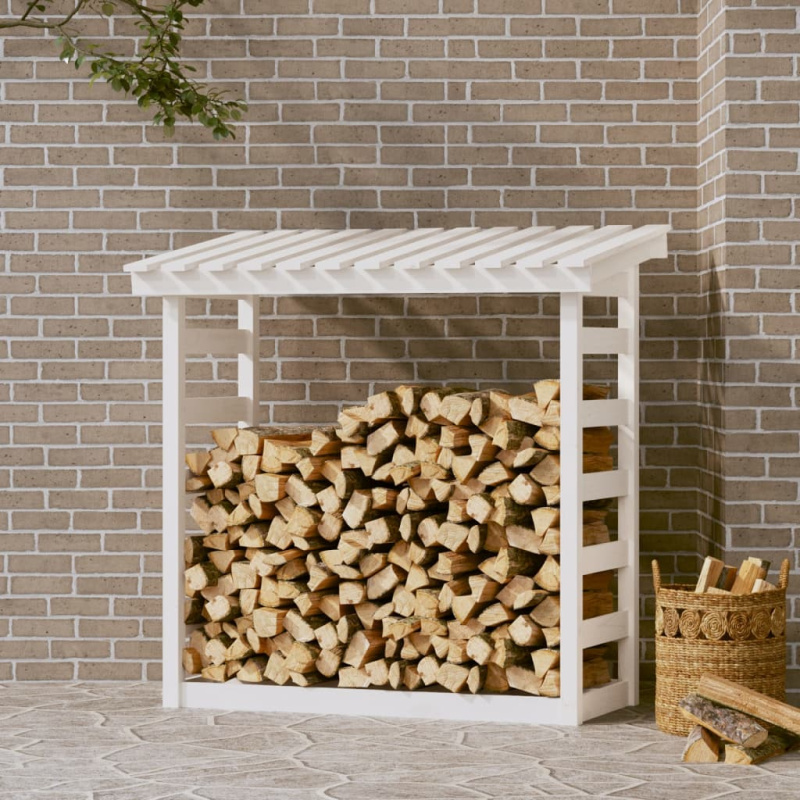 Stojan Na Dřevo Bílý 108X64,5X110 Cm Masivní Borovice - Bílá / 108 x 64.5 x 78 cm