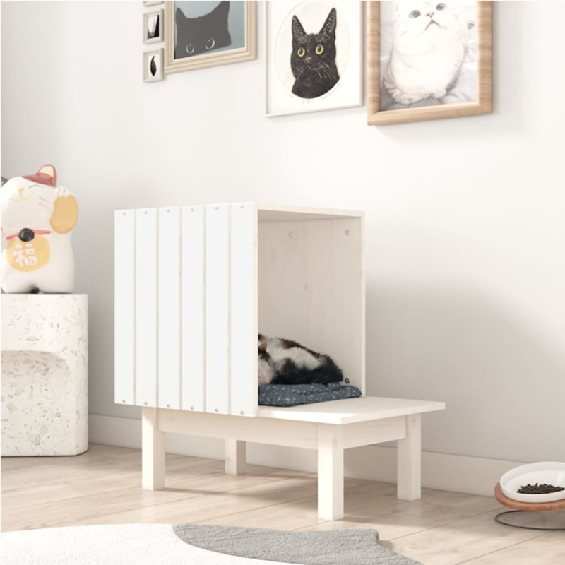 Domeček Pro Kočky 60 X 36 X 60 Cm Masivní Borové Dřevo - Bílá