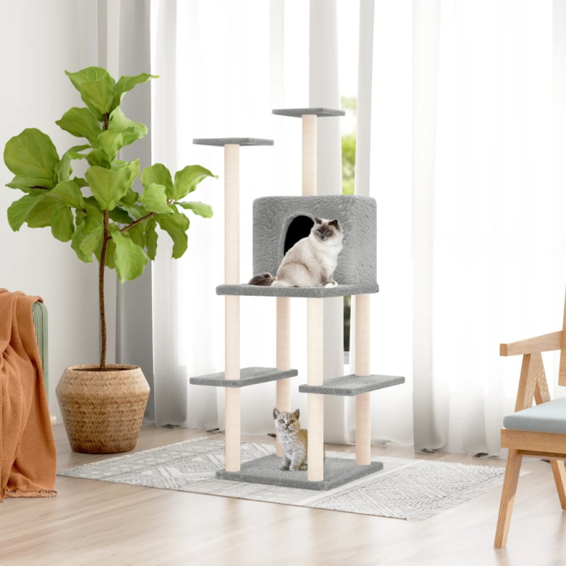 Škrabadlo Pro Kočky Se Sisalovými Sloupky Světle Šedé 144,5 Cm - Krémová