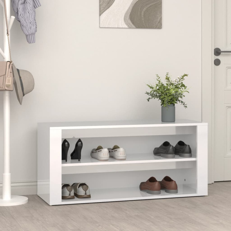 Botník Bílý S Vysokým Leskem 100 X 35 X 45 Cm Kompozitní Dřevo - Černá