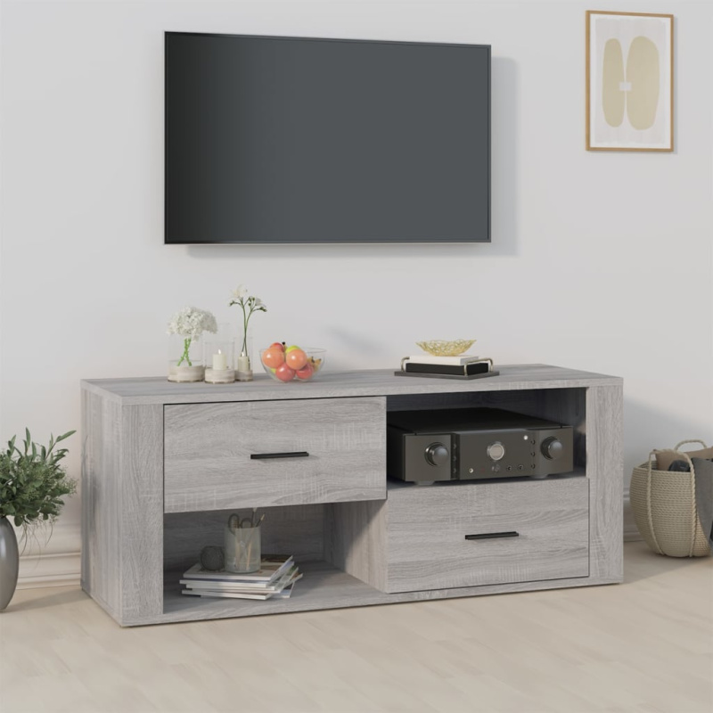 Tv Skříňka Šedá Sonoma 100 X 35 X 40 Cm Kompozitní Dřevo - Bílá