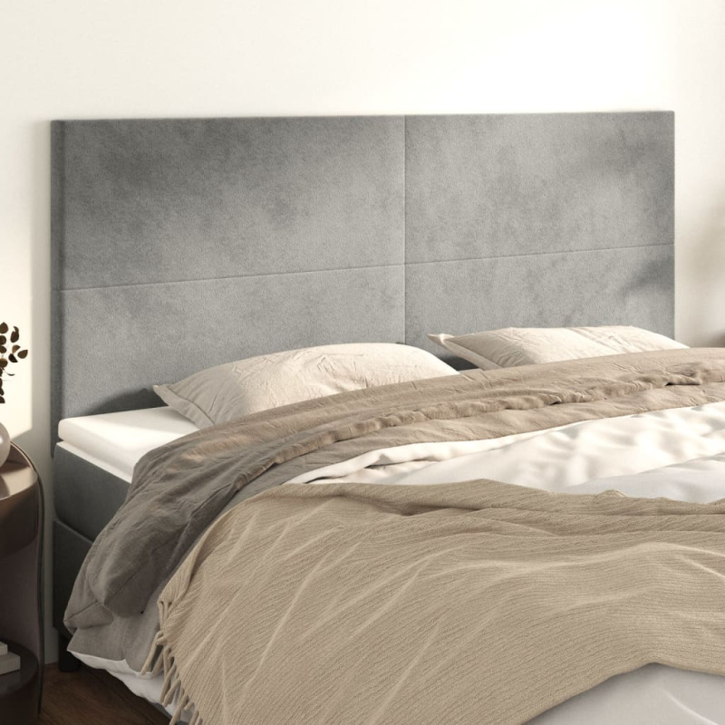 Čelo Postele 4 Ks Světle Šedé 100 X 5 X 78/88 Cm Samet Světle Šedá - Vysoké / 100 cm
