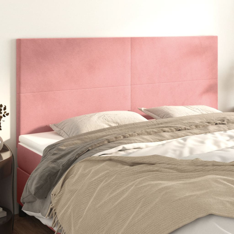Čelo Postele 4 Ks Růžové 80 X 5 X 78/88 Cm Samet Růžová - Vysoké / 160 cm