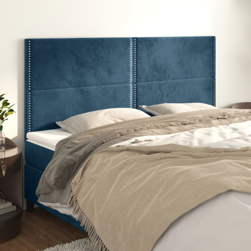 Čelo Postele 4 Ks Tmavě Modré 100X5X78/88 Cm Samet Tmavě Moddrá - Vysoké / 180 cm