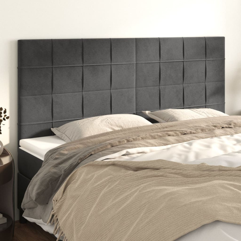 Čelo Postele 4 Ks Tmavě Šedé 100 X 5 X 78/88 Cm Samet Tmavě Šedá - Vysoké / 100 cm