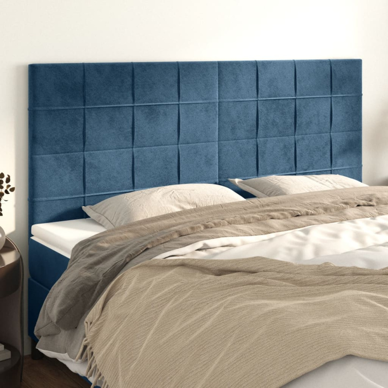 Čelo Postele 4 Ks Tmavě Modré 100X5X78/88 Cm Samet Tmavě Moddrá - Vysoké / 160 cm