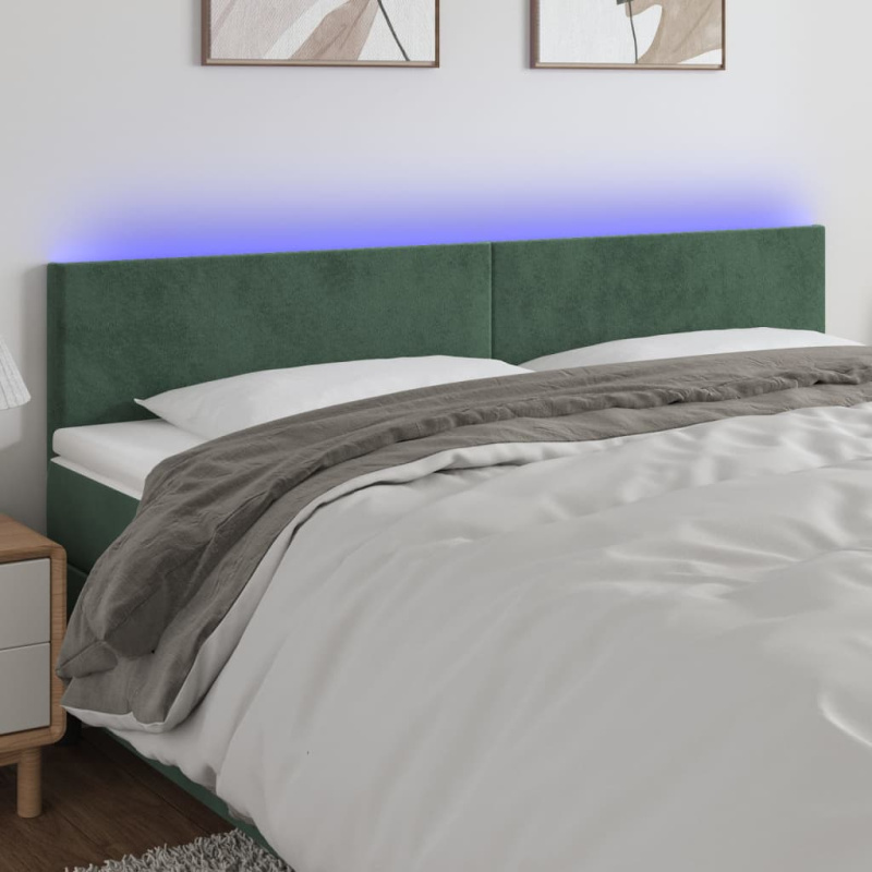 Čelo Postele S Led Tmavě Zelené Samet - Tmavě zelená / 144 x 5 x 78/88 cm