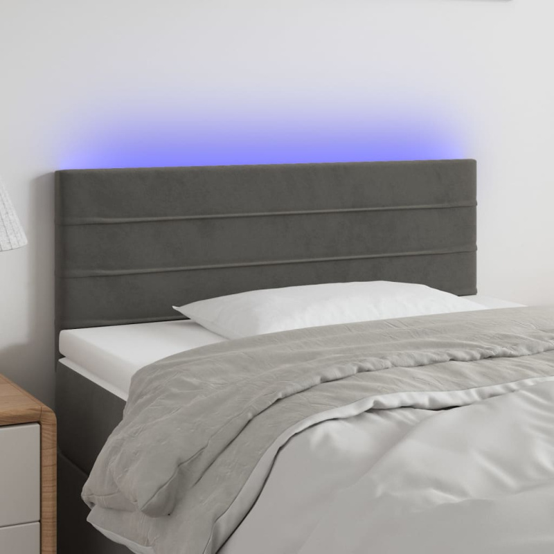 Čelo Postele S Led Tmavě Šedé Samet - Tmavě zelená / 160 x 5 x 78/88 cm