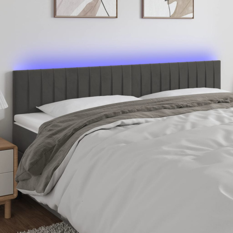 Čelo Postele S Led Tmavě Šedé Samet - Tmavě moddrá / 100 x 5 x 78/88 cm