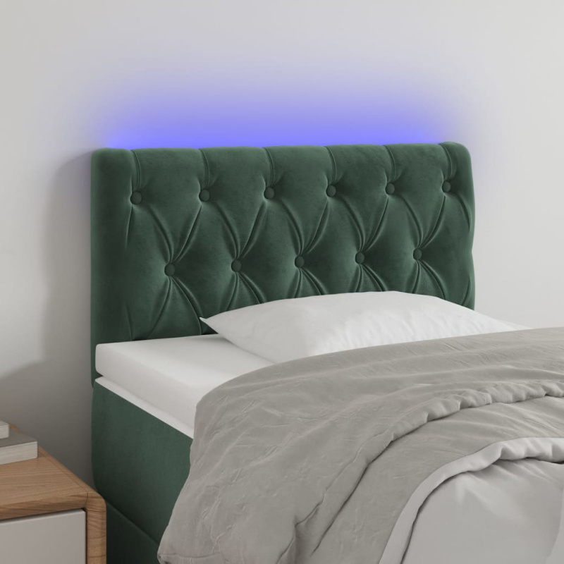 Čelo Postele S Led Tmavě Zelené Samet - Tmavě moddrá / 160 x 7 x 78/88 cm