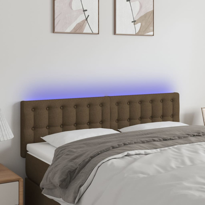 Čelo Postele S Led Tmavě Hnědé Textil - Krémová / 144 x 5 x 78/88 cm