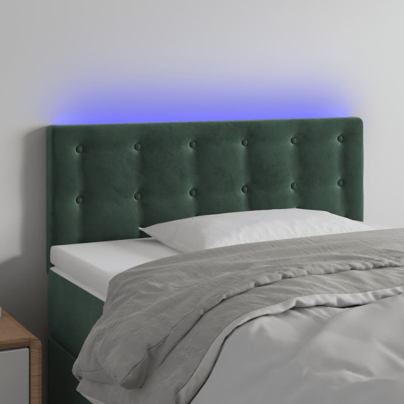Čelo Postele S Led Tmavě Zelené Samet - Tmavě zelená / 160 x 5 x 78/88 cm