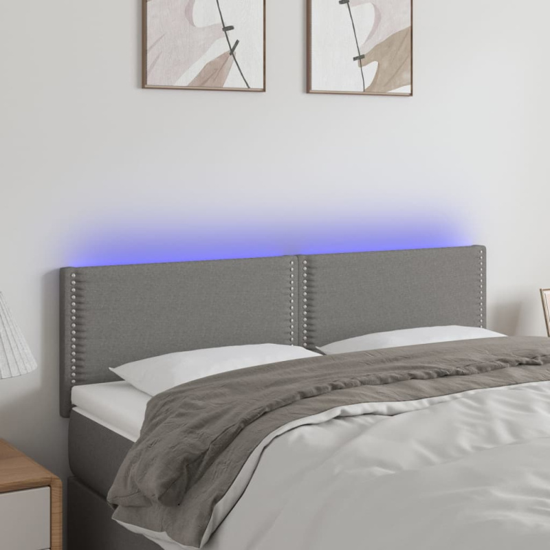Čelo Postele S Led Tmavě Šedé Textil Tmavě Šedá - 200 x 5 x 118/128 cm