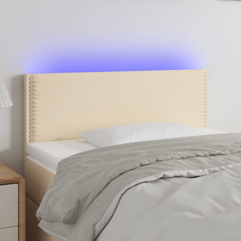 Čelo Postele S Led Krémové Textil Krémová - 200 x 5 x 118/128 cm