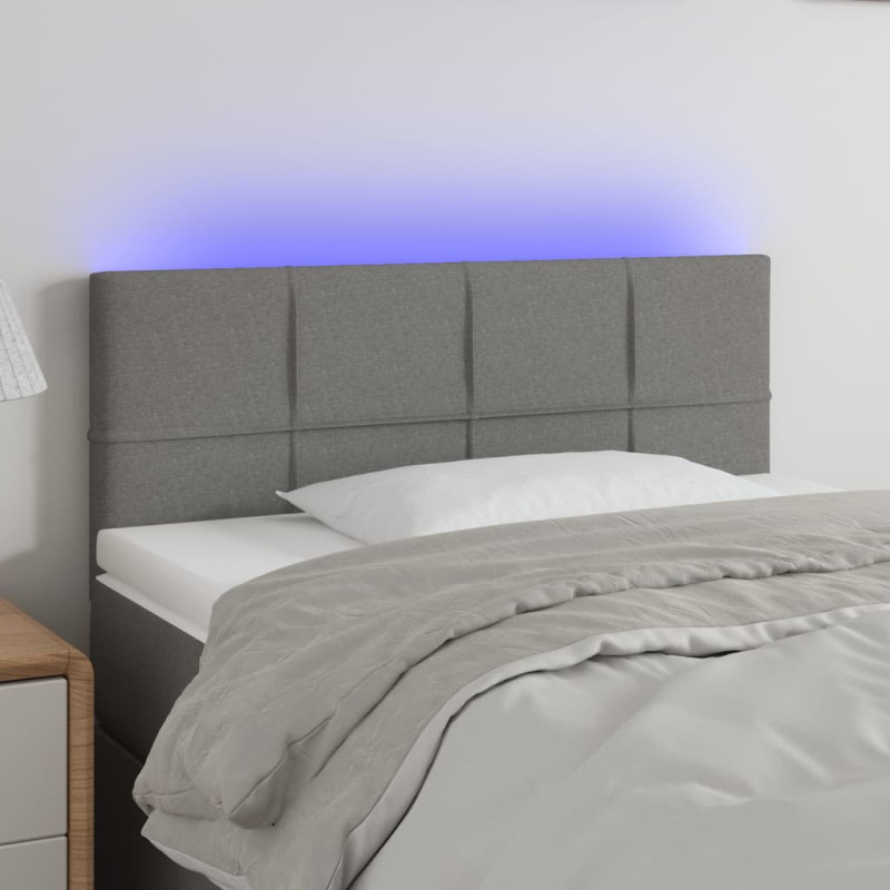 Čelo Postele S Led Tmavě Šedé Textil - Tmavě šedá / 200 x 5 x 118/128 cm