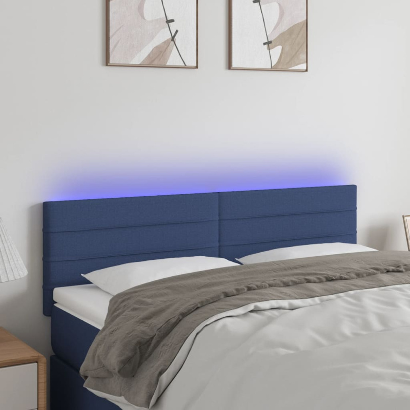 Čelo Postele S Led Modré Textil - Černá / 160 x 5 x 118/128 cm