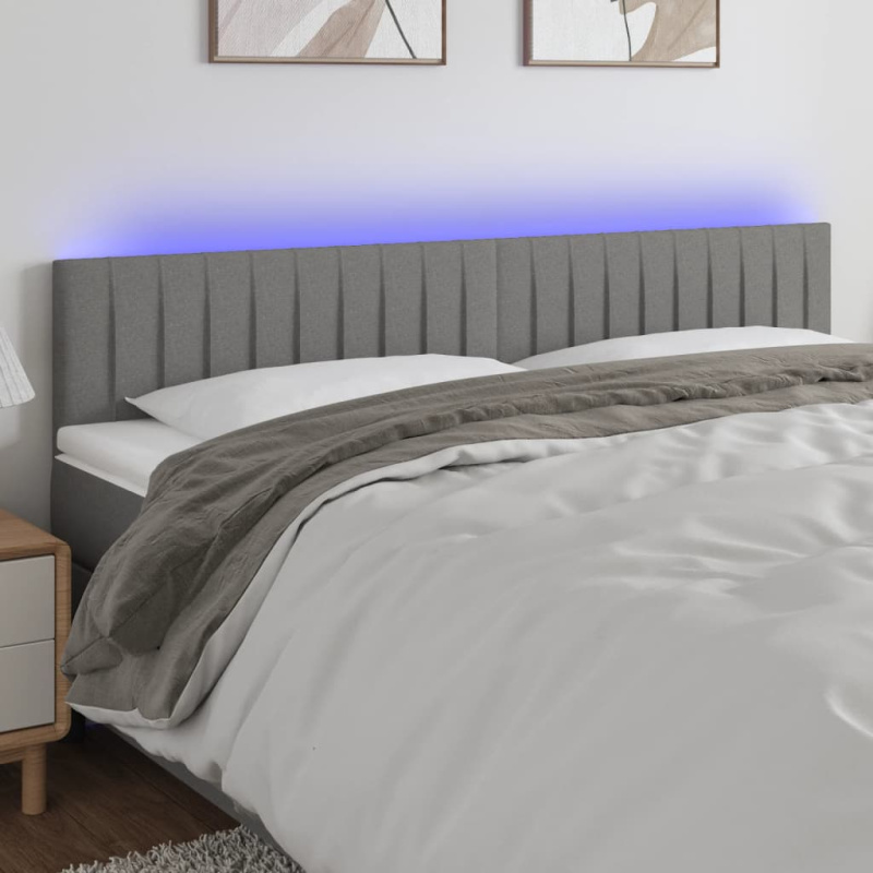 Čelo Postele S Led Tmavě Šedé Textil - Tmavě šedá / 200 x 5 x 118/128 cm