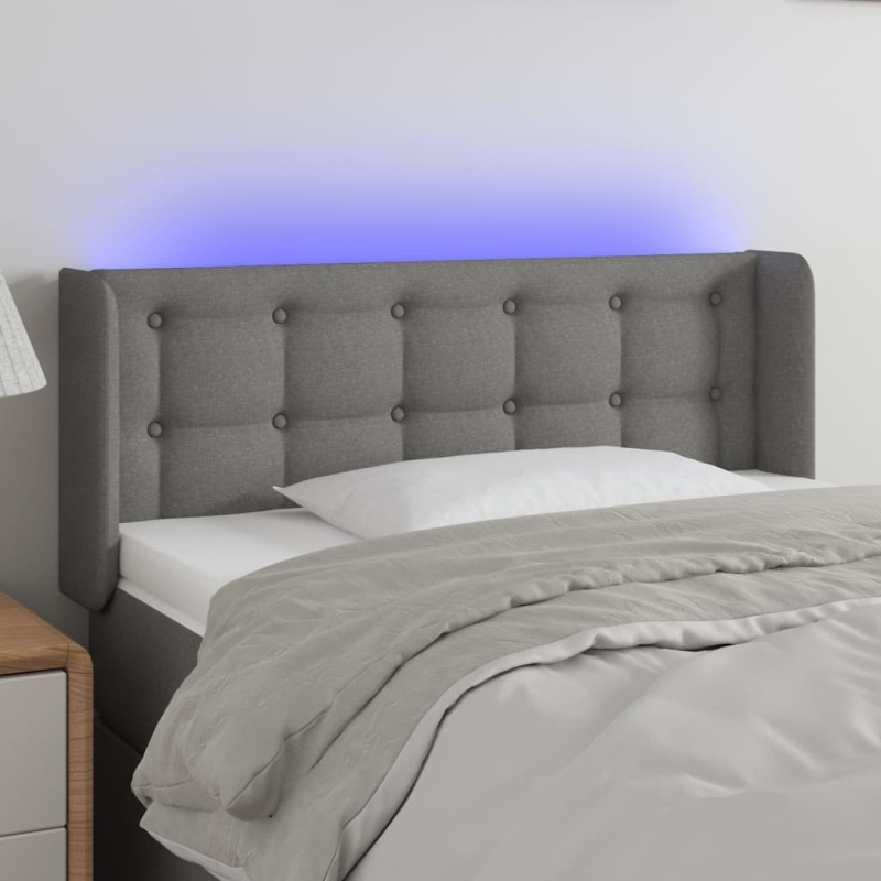 Čelo Postele S Led Tmavě Šedé Textil - Taupe / 163 x 16 x 78/88 cm