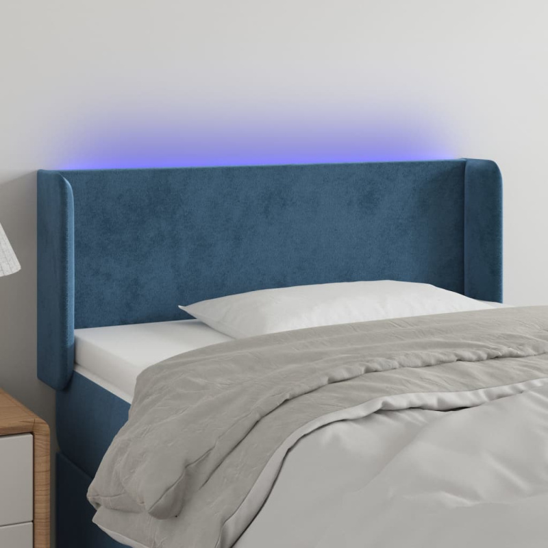 Čelo Postele S Led Modré Samet - Růžová / 203 x 16 x 118/128 cm