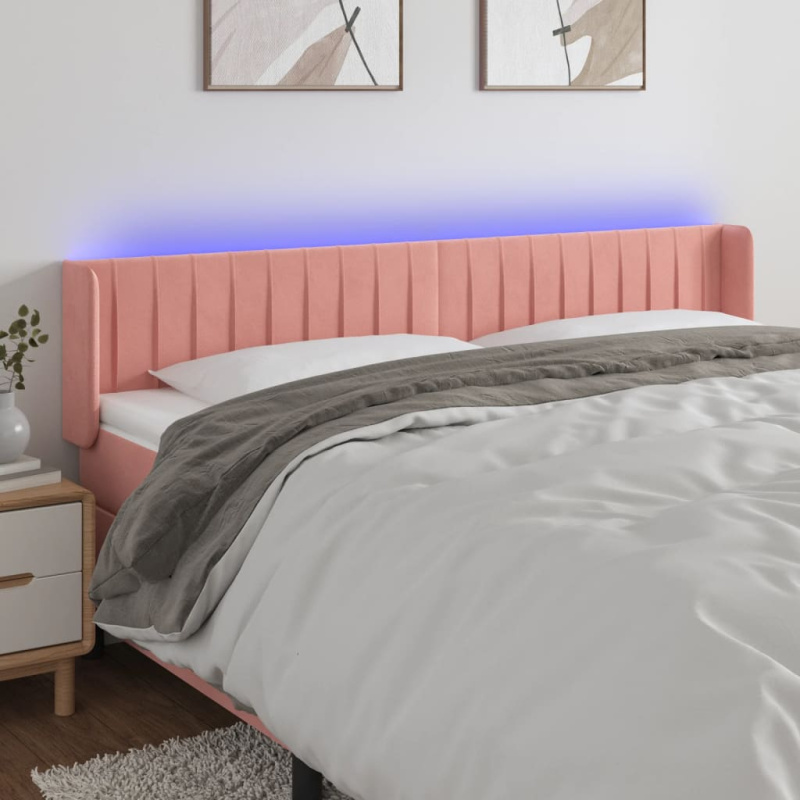 Čelo Postele S Led Růžové Samet - Světle šedá / 203 x 16 x 118/128 cm